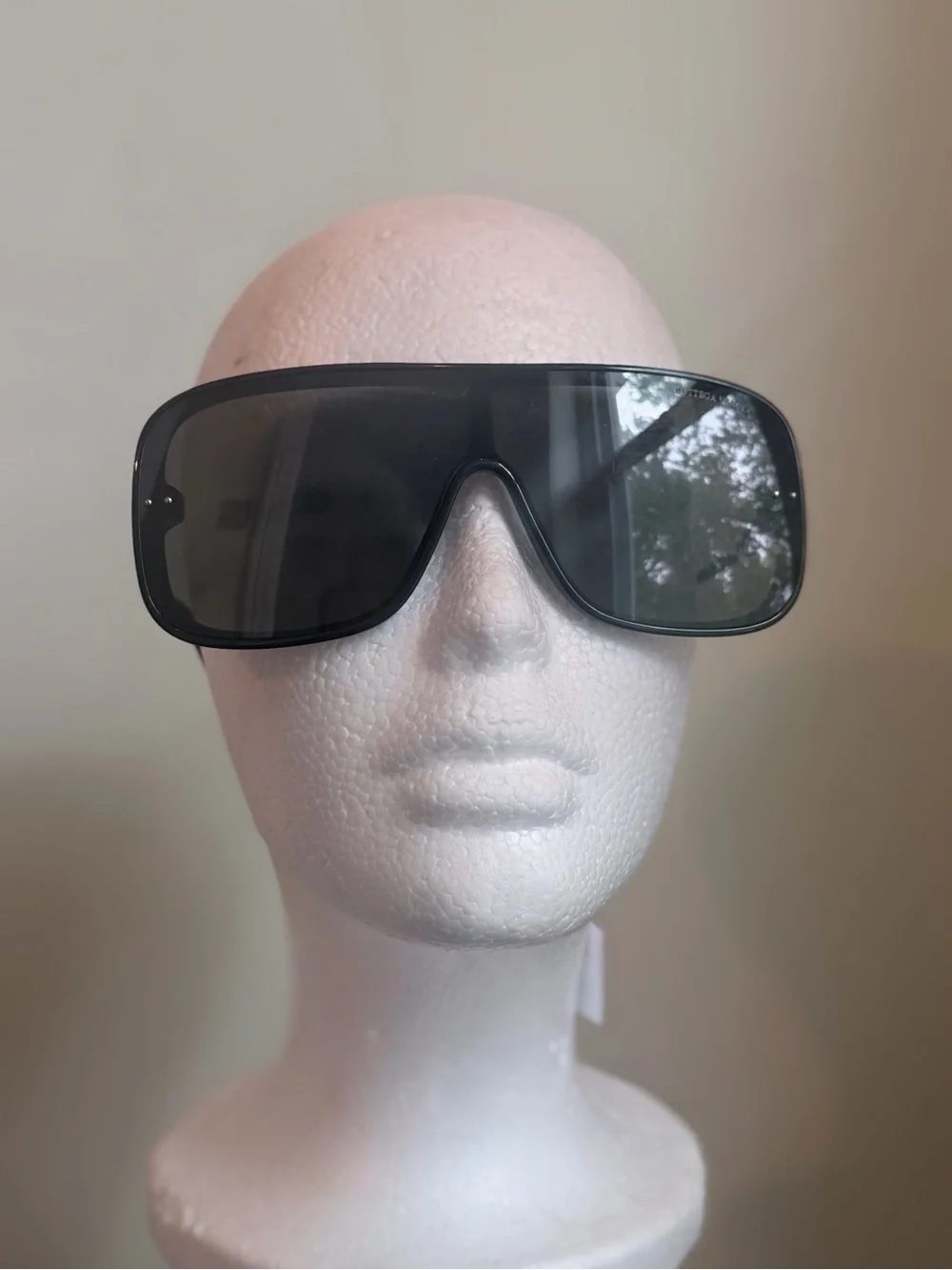 Bottega Veneta Men's Black Shield Sunglasses with Dark Gray Lenses